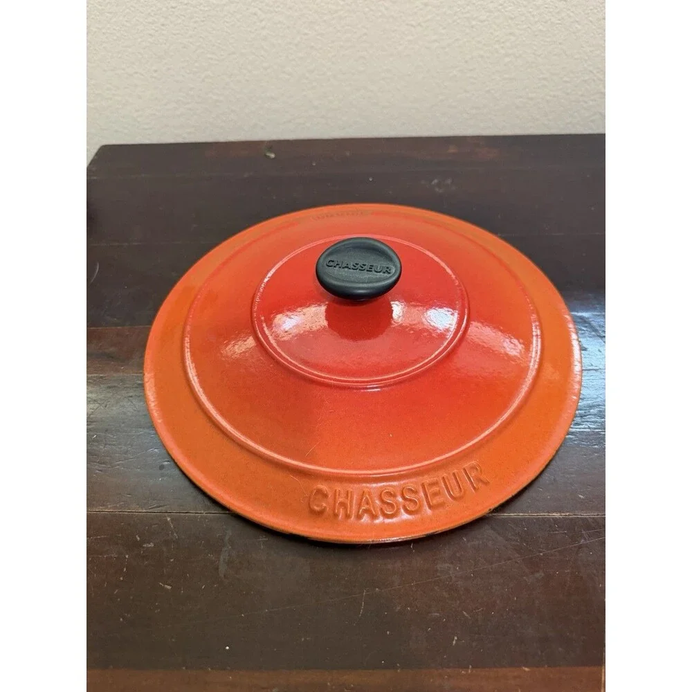 Chasseur Dutch Oven Cast Iron Pot Made In France Orange Size 26 - Lid Only -